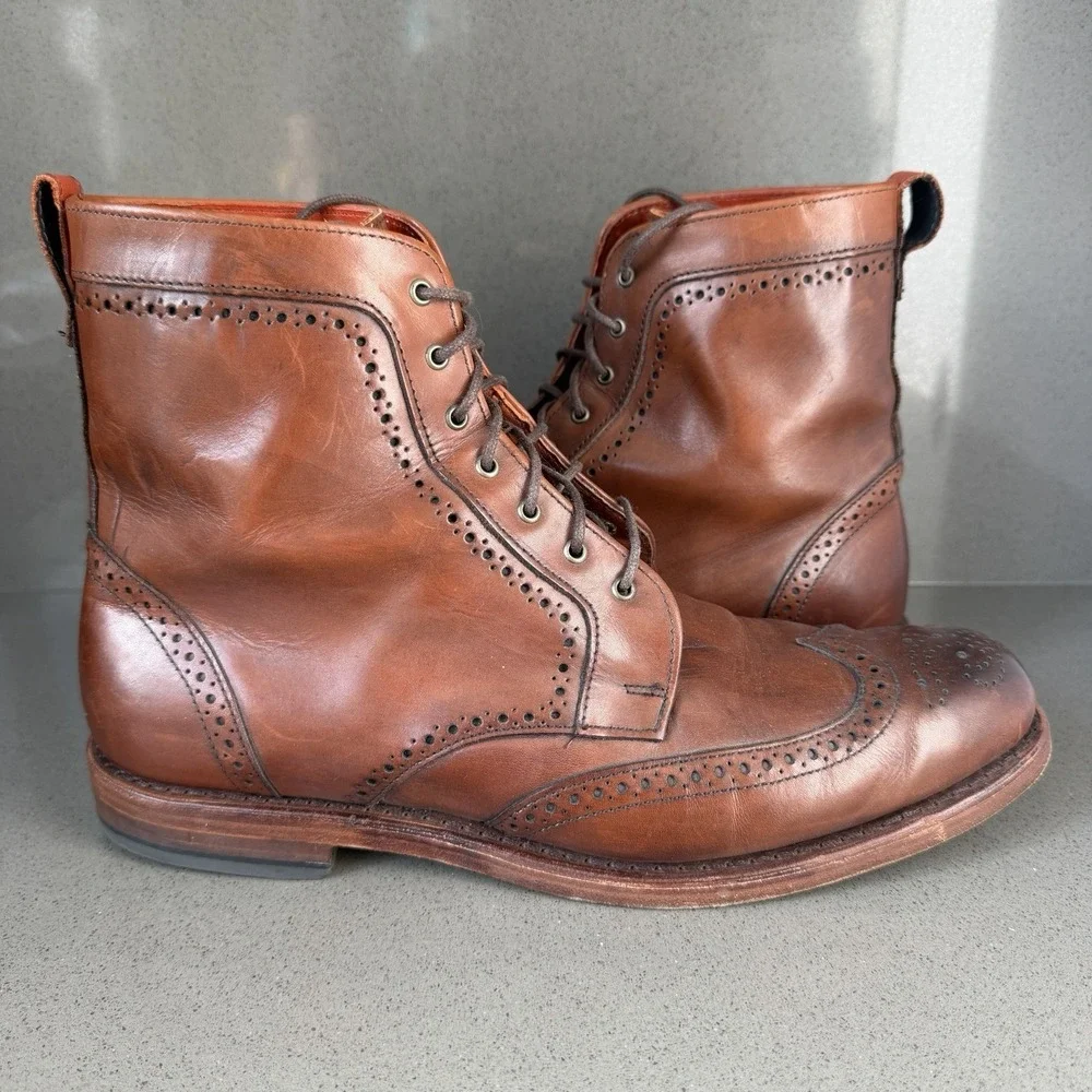 Allen Edmonds Dalton Boots Mens 11 D Dark Chili Leather Wingtip Brogue Dress